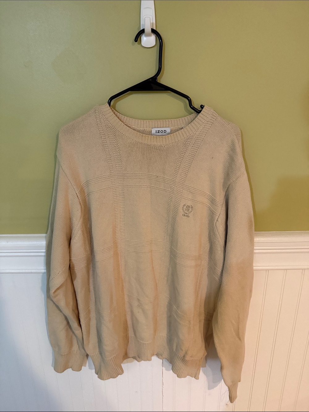 Izod Men’s Size M 100% Cotton Cream Crewneck Sweater